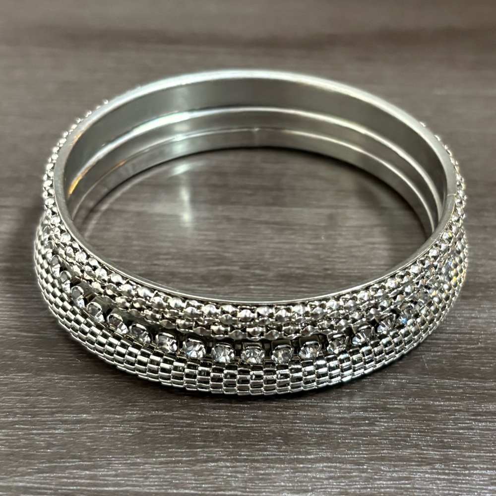 Three Sparkling Silver Stack Bracelets - image 3
